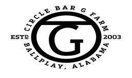 Circle Bar Farm logo, black oval with “CF,” Est. 2003, Ballplay, Alabama.