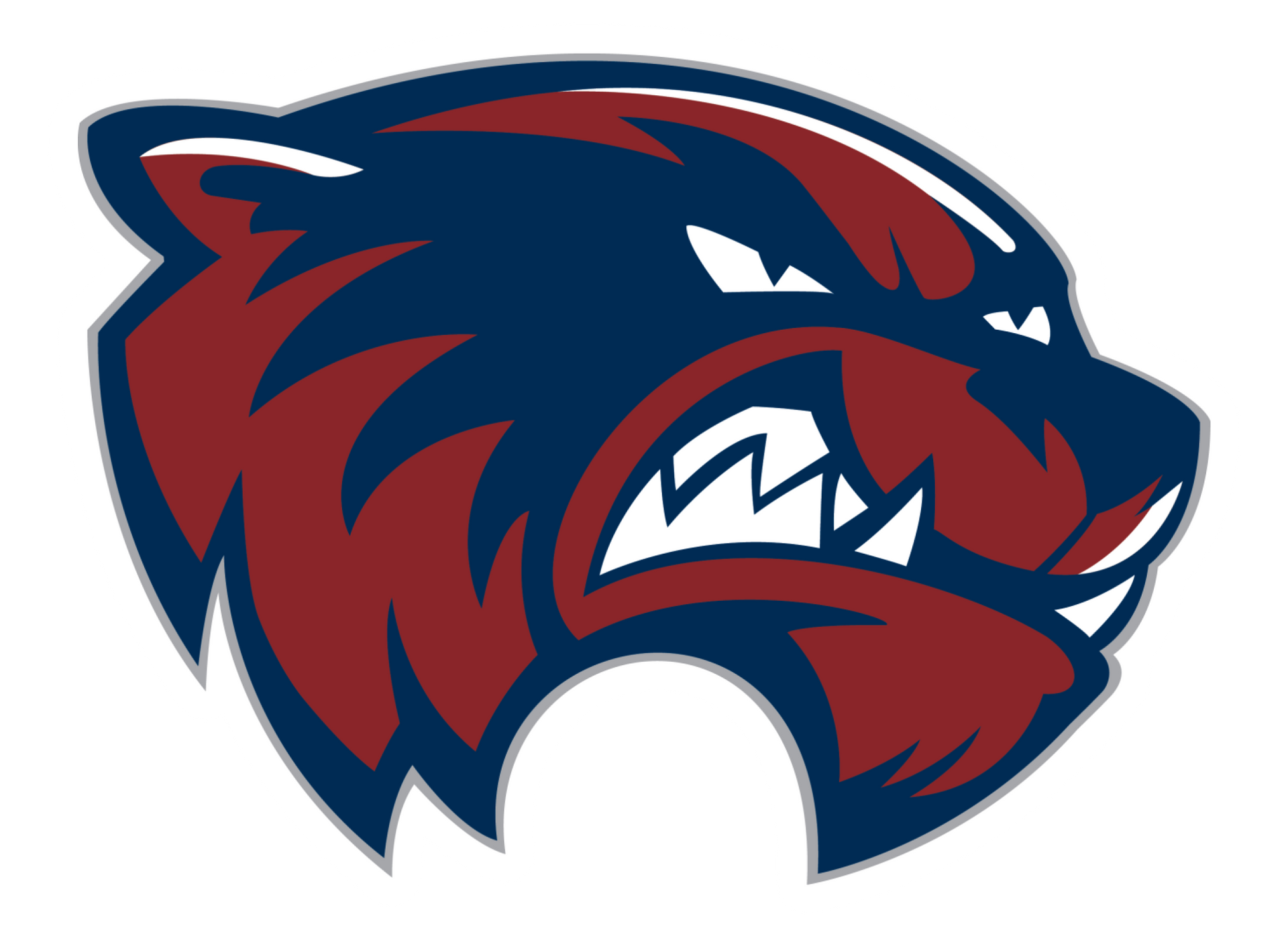 Red and navy Wolverine sports logo with bared teeth and aggressive profile