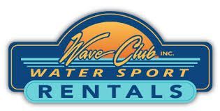 The logo for wave club water sport rentals is blue and orange.