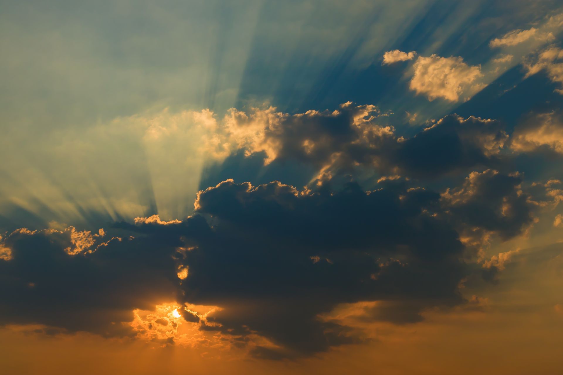 Sunlight streaming through the clouds