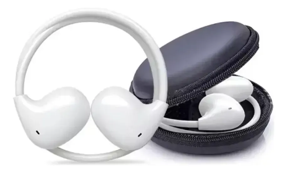 Auriculares inalámbricos con banda para el cuello de color blanco.