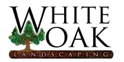 Logo for White Oak Landscaping featuring a tree graphic and text on a wooden texture.