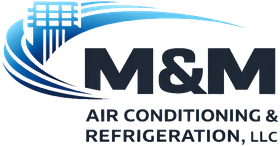 A logo for m & m air conditioning and refrigeration