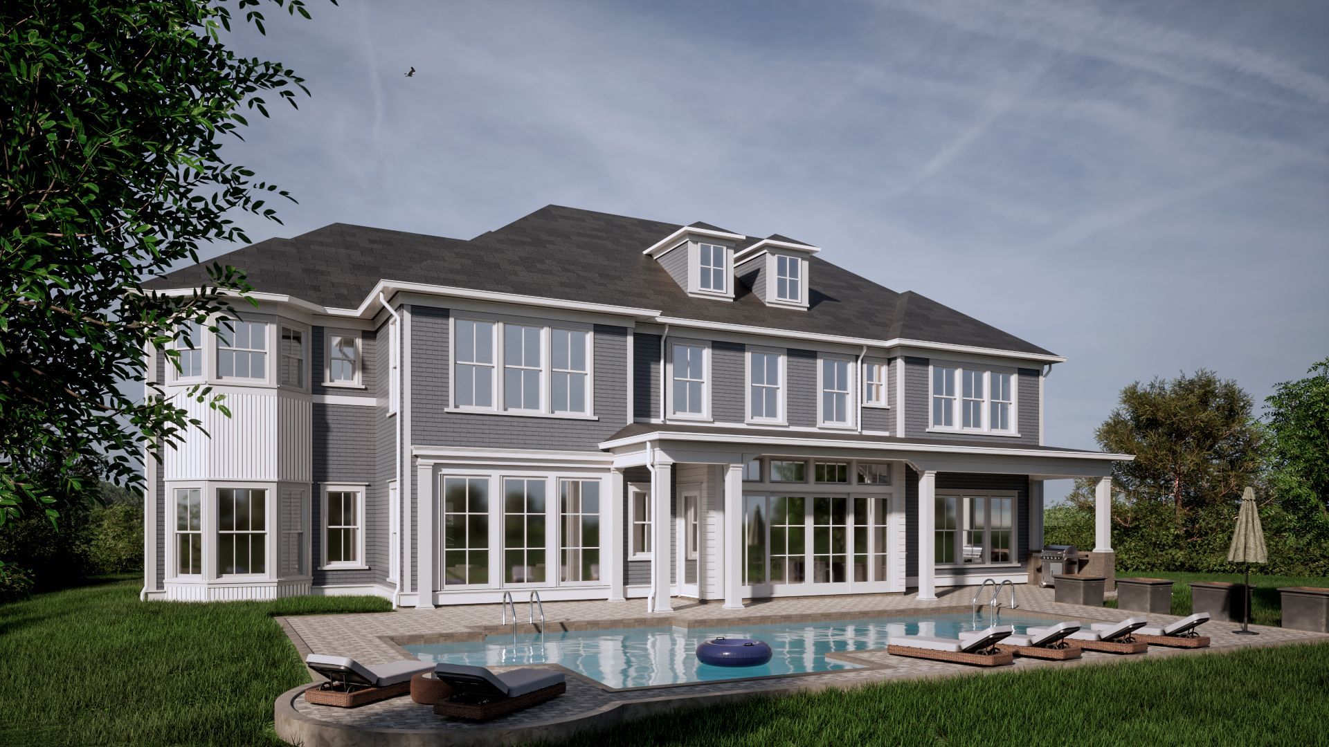 Exterior home design rendering showing proposed siding, roofing, and color selections for remodeling project.