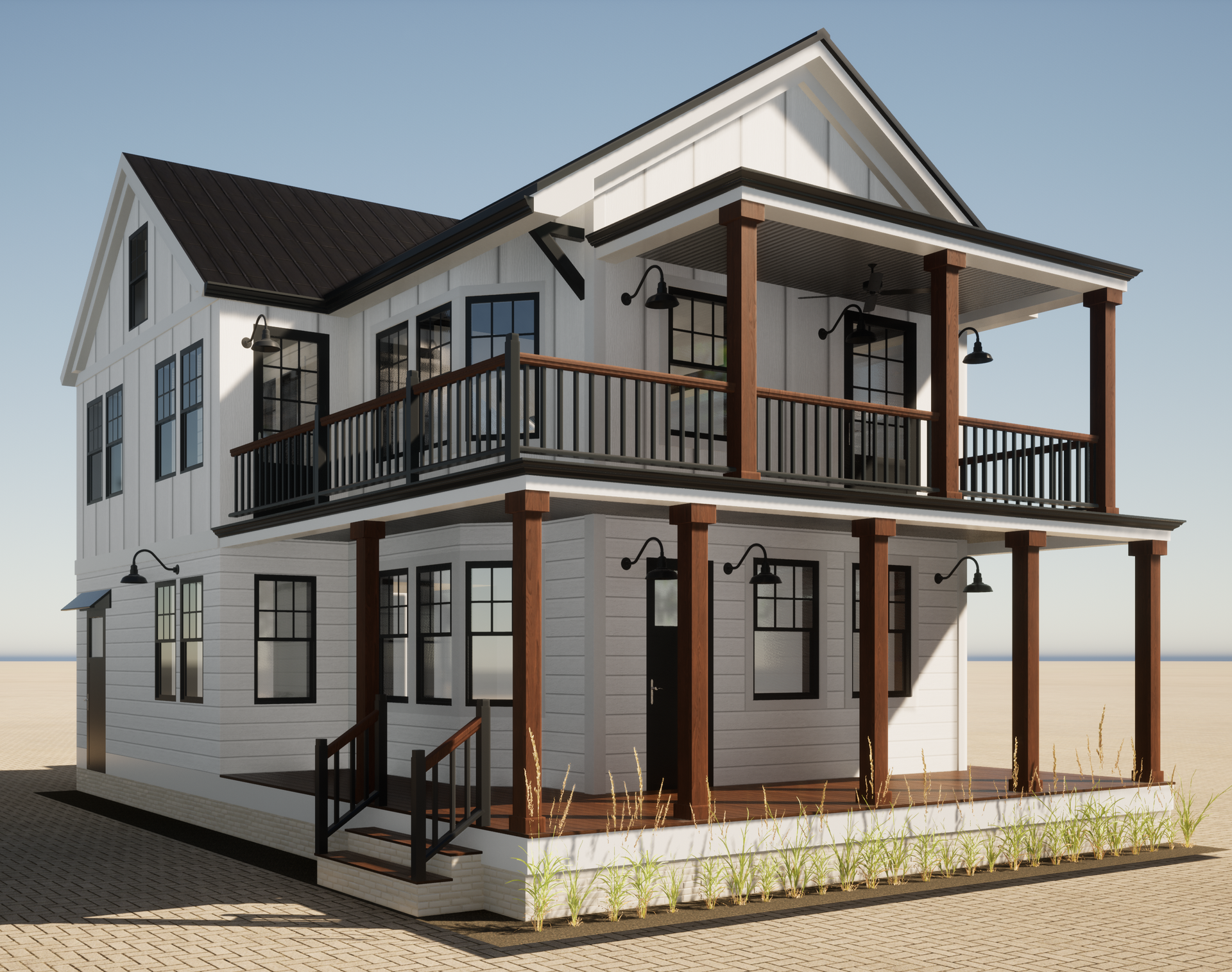 Exterior home design rendering showing proposed siding, roofing, and color selections for remodeling project.