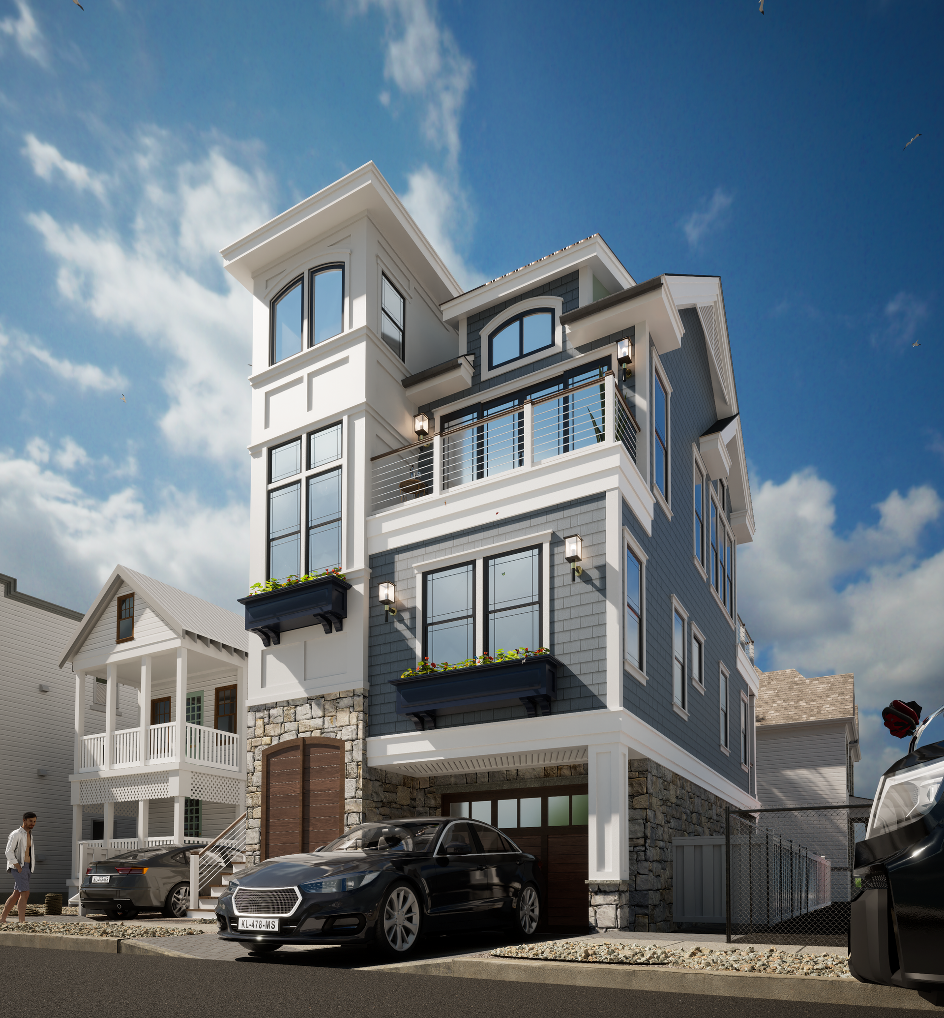 Exterior home design rendering showing proposed siding, roofing, and color selections for remodeling project.