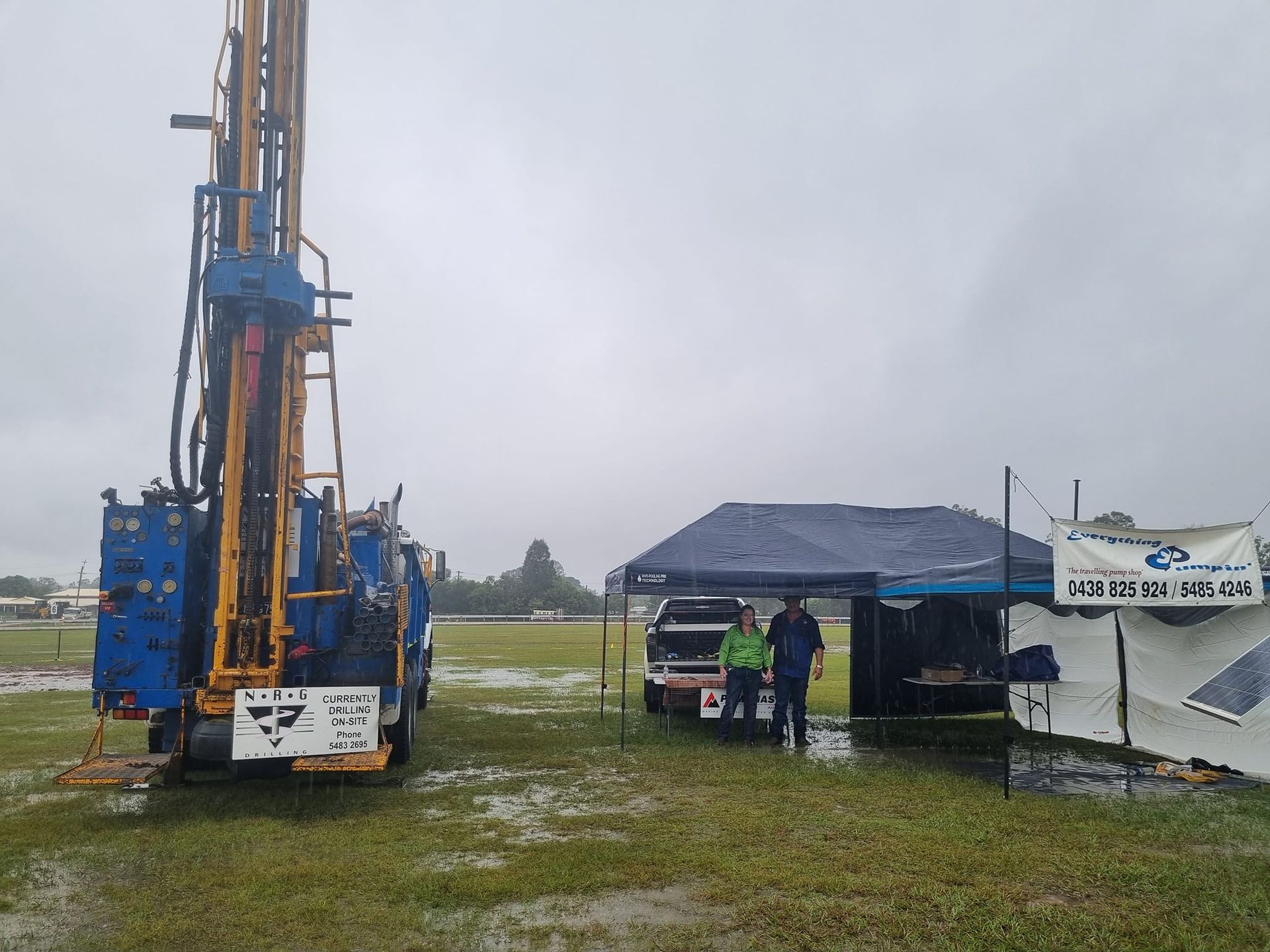 Drilling Rig and Tent on a Wet Field — NRG Drilling in Calico Creek, QLD