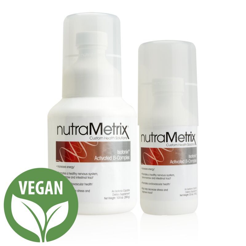 Two bottles of nutrametrix lotion are vegan