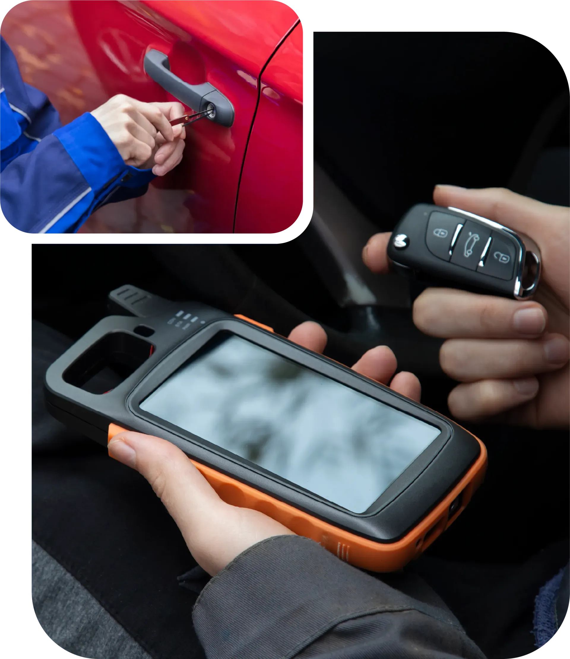 Electrician inspecting electrical panel, holding tablet, wearing hard hat and safety glasses.
