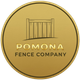 Gold logo for Pomona Fence Company: Fence outline above text within a gold circle.