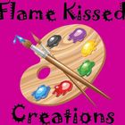Flame Kissed Creations logo: paint palette with colorful paint blobs and crossed paintbrushes.