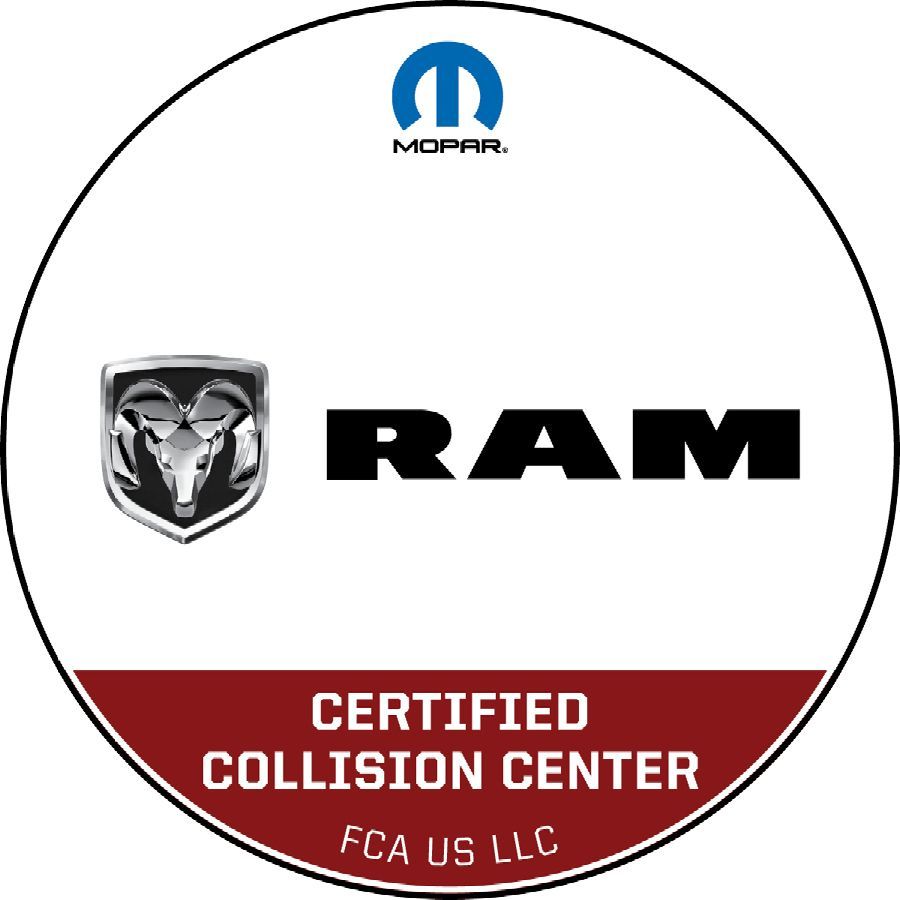 A logo for a ram certified collision center