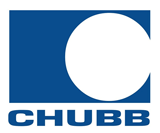 A blue and white chubb logo on a white background
