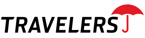 Travelers j logo with a red umbrella in the middle