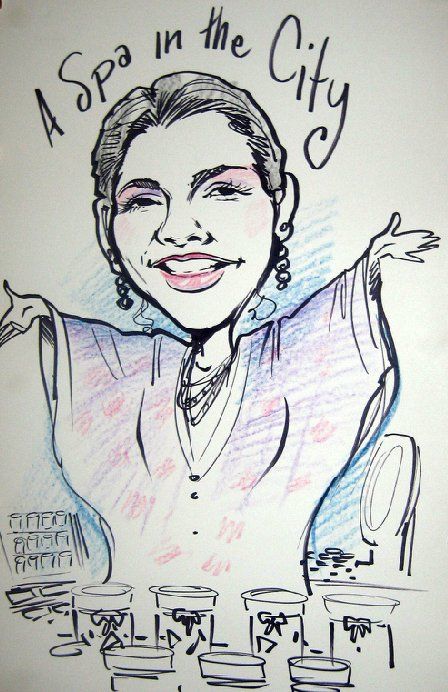 A drawing of a woman with the words a spa in the city