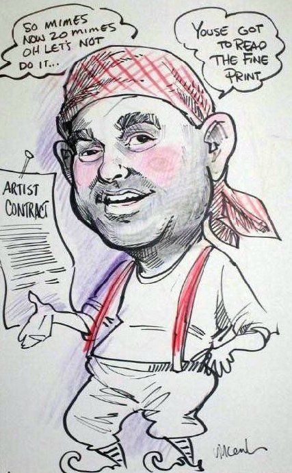 A drawing of a man holding an artist contract