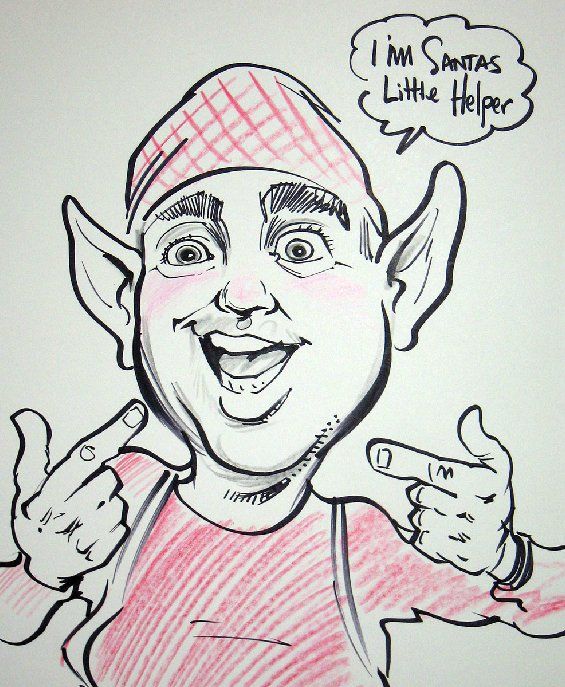 A drawing of a smiling elf with a speech bubble that says i am santa 's little helper