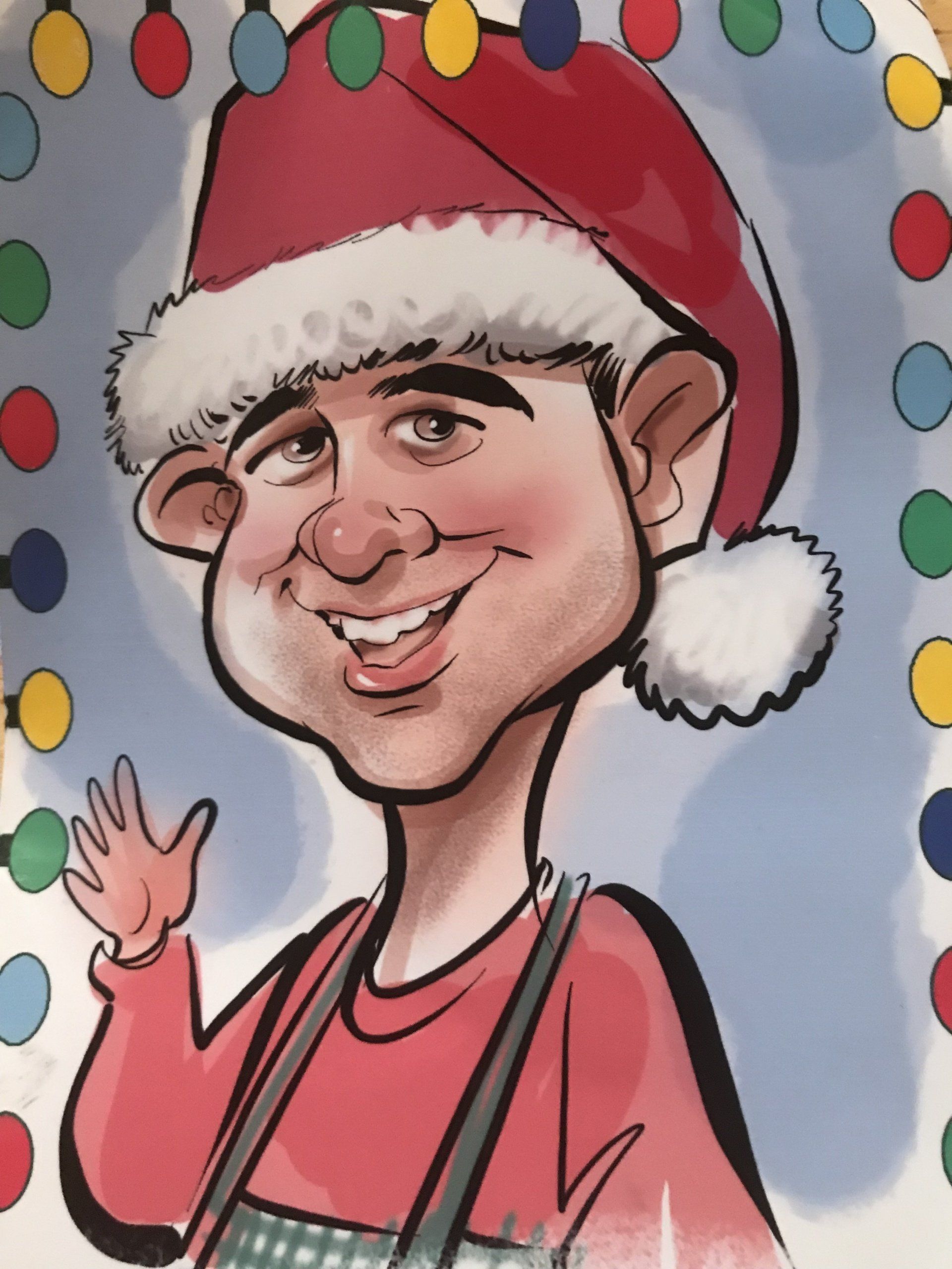 A cartoon of a man wearing a santa hat