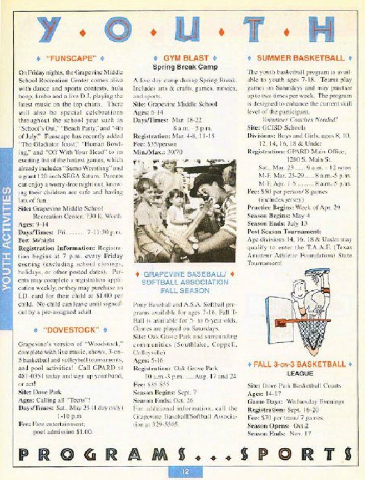 A page from a magazine titled youth programs and sports.