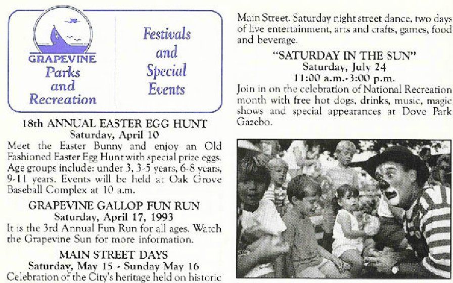 A newspaper article about grapevine parks and recreation