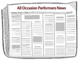 A newspaper with the headline all occasion performers news