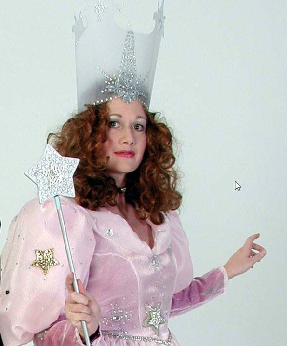 A woman in a fairy costume is holding a star wand