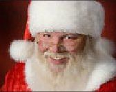 A close up of santa claus wearing a santa hat and beard.