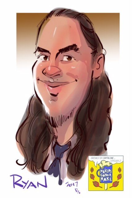 A drawing of a man with long hair and the name ryan