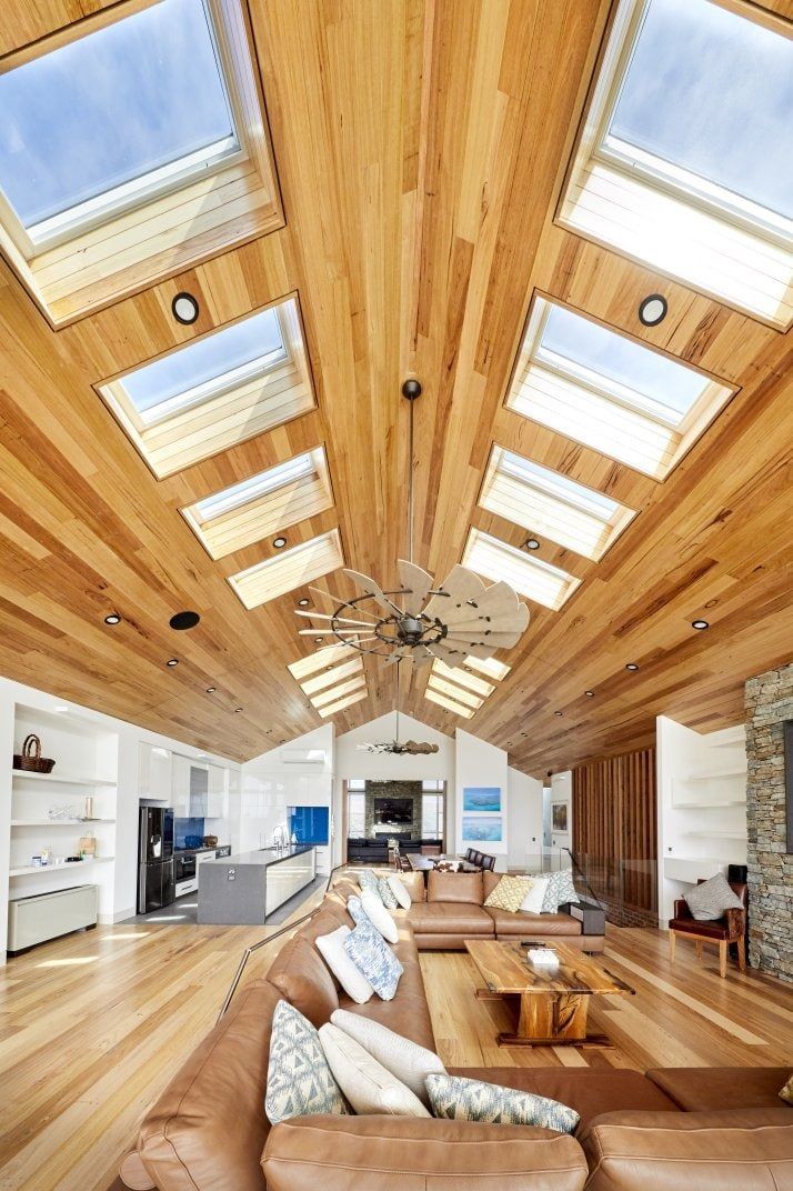 A Living Room With A Lot Of Skylights On The Ceiling — The Woolmen In Alstonville, NSW
