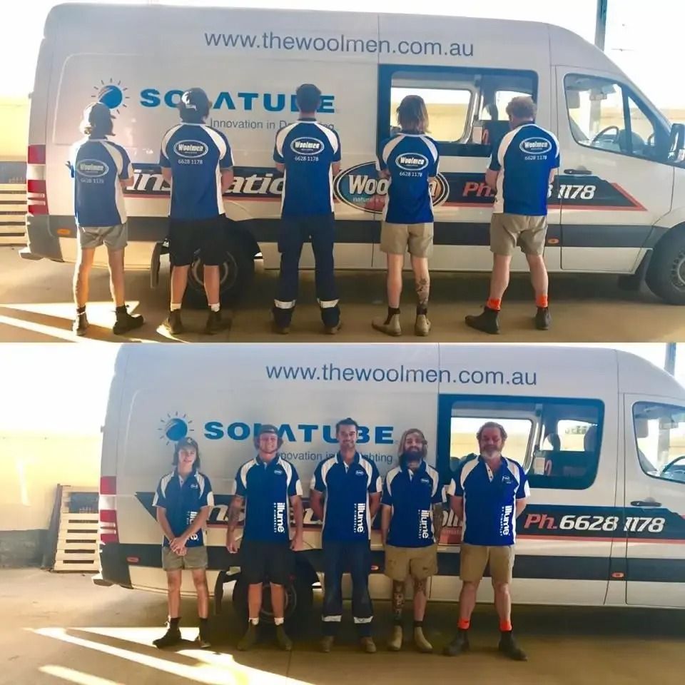 A Group Of Men Standing In Front Of A Van That Says Solatube — The Woolmen In Alstonville, NSW