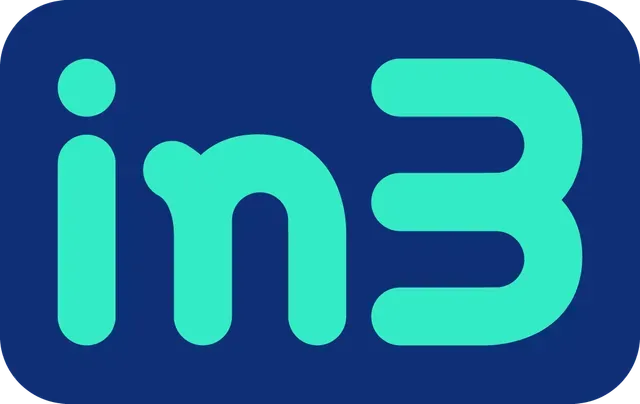Het in3 logo is blauw en groen op een witte achtergrond.