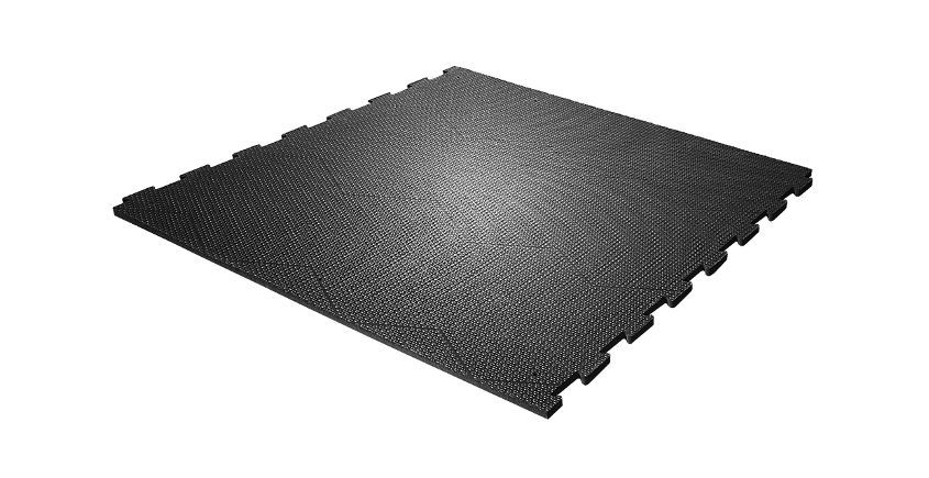 Carrelage de sol noir emboîtable avec une surface texturée.