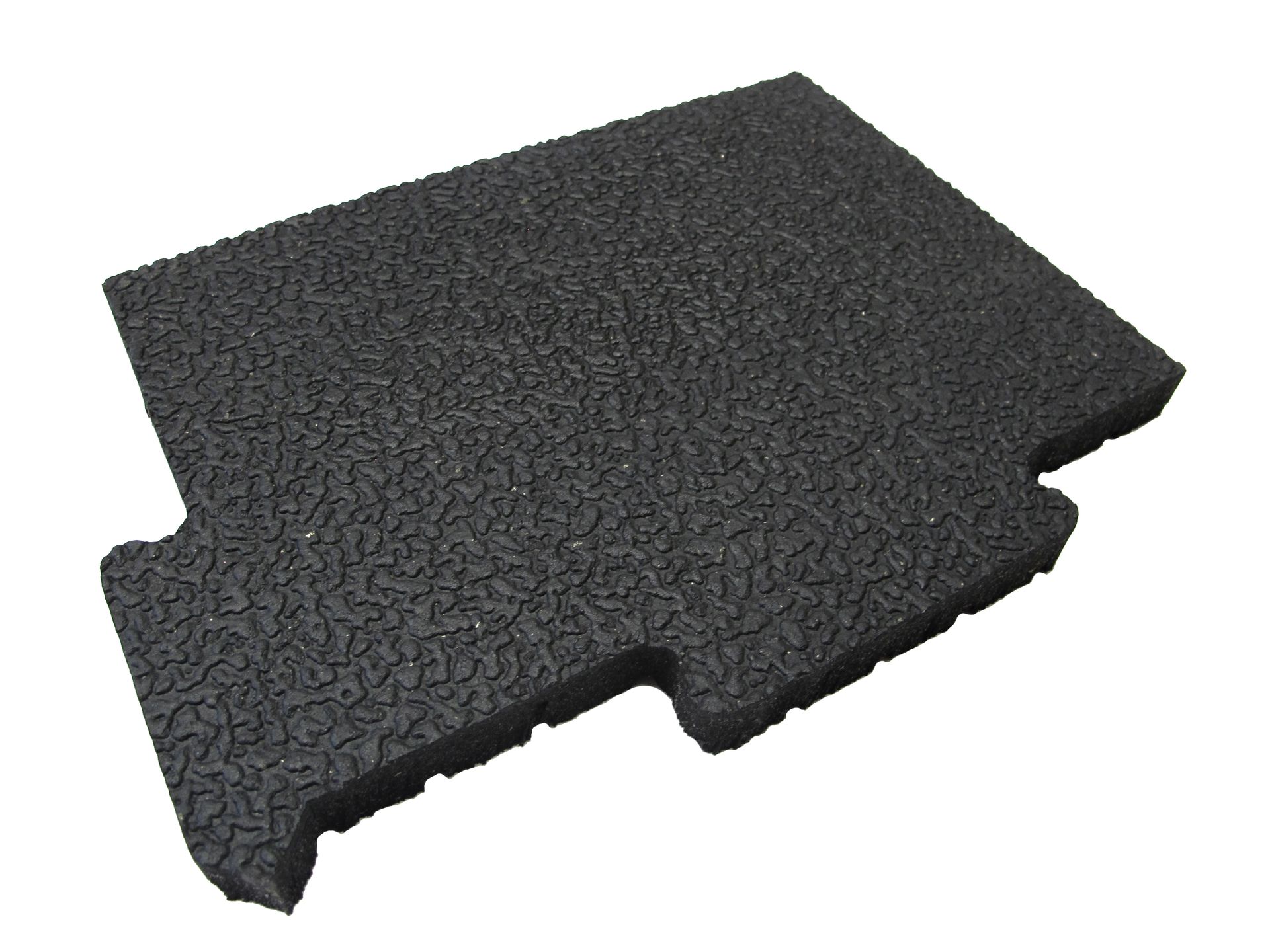 Dalle de sol emboîtable en caoutchouc noir avec surface texturée.