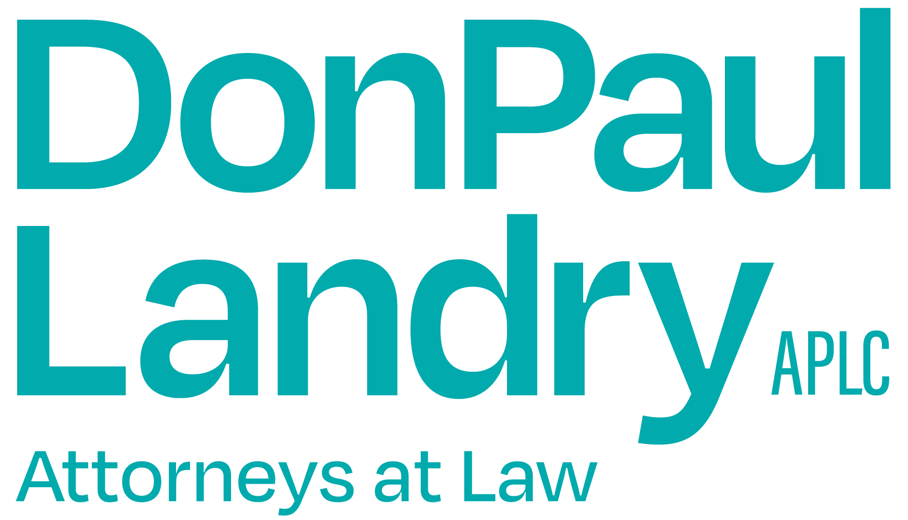 The logo for don paul landry attorneys at law is blue and white.