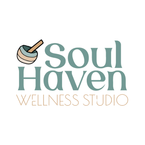 Soul Haven Wellness Studio logo with teal text and a pastel singing bowl icon