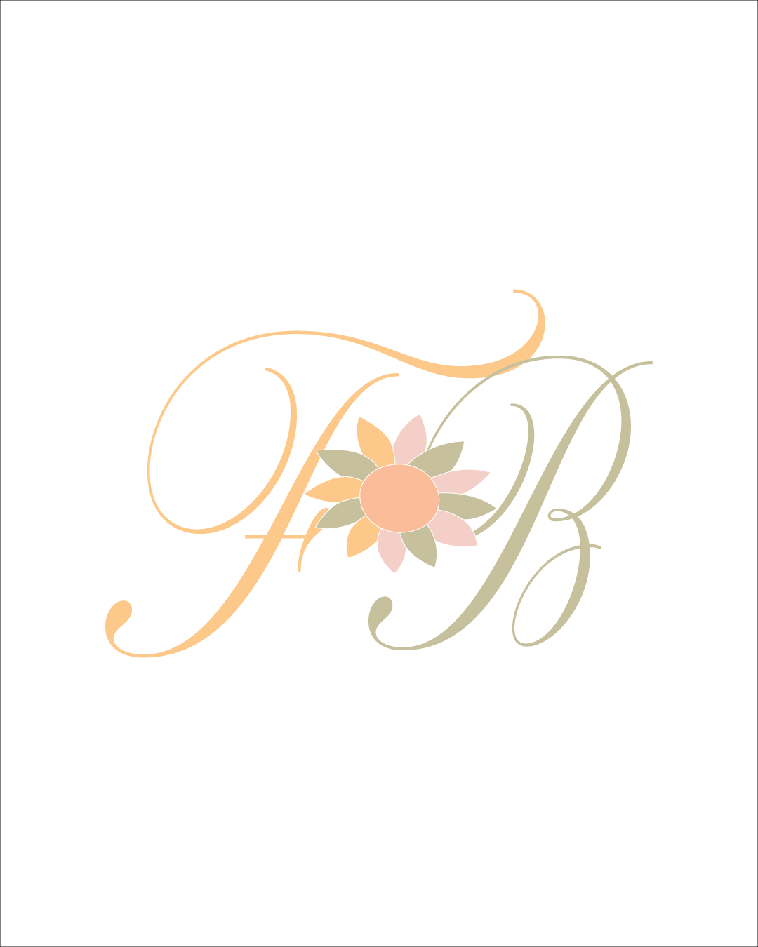 Elegant pastel floral monogram with intertwined letters P and B on a white background