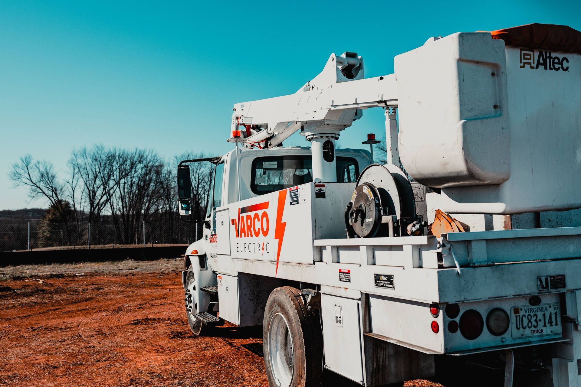 White bucket truck with 