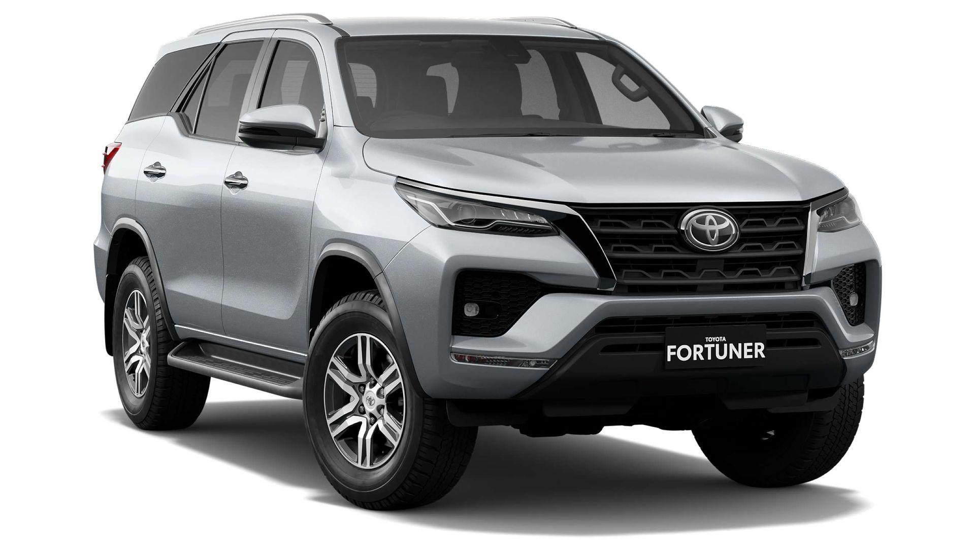 A silver toyota fortuner is shown on a white background.