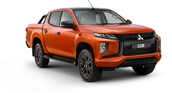 A red mitsubishi triton pickup truck is shown on a white background.