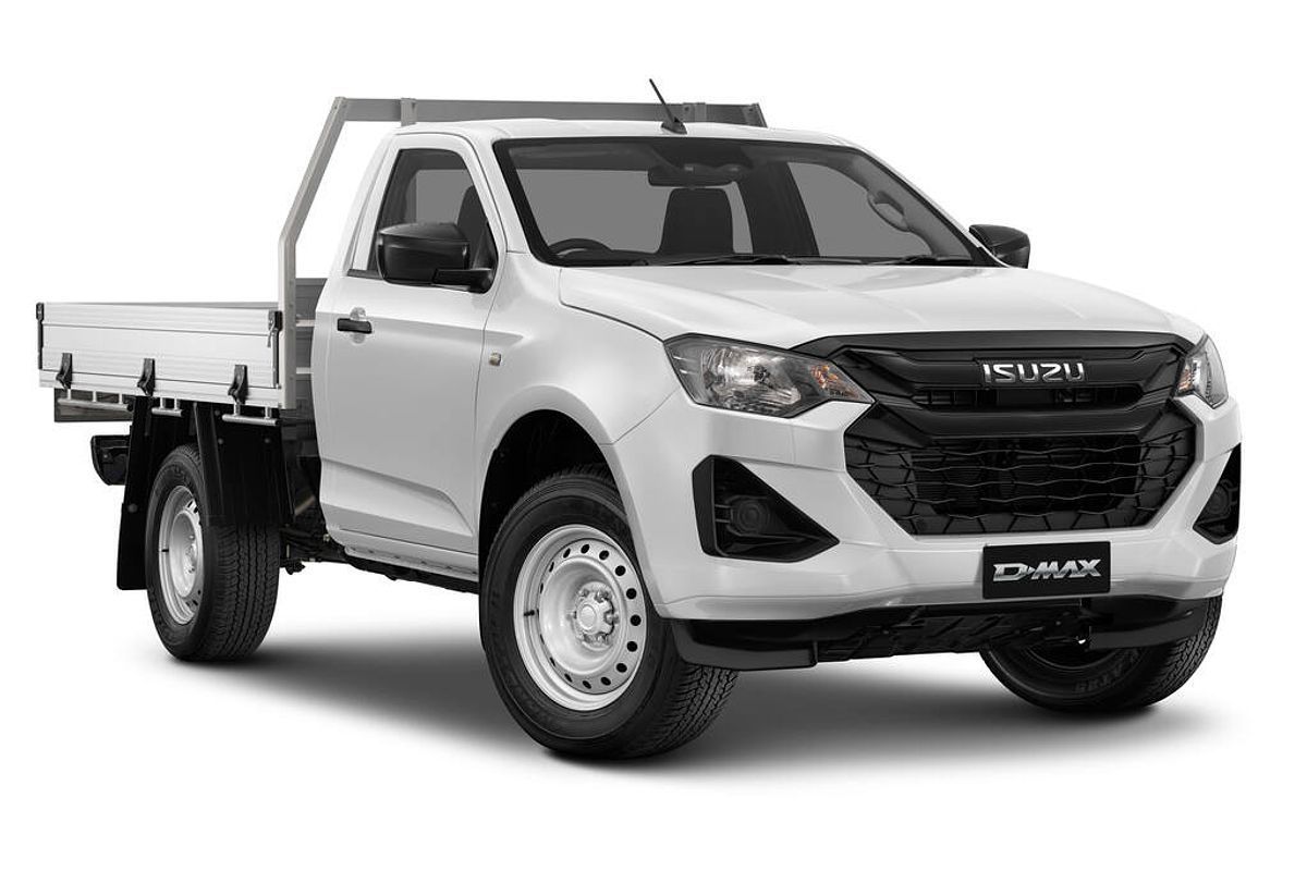 A white Isuzu D-Max parked, showcasing its sleek design, perfect for those looking to rent a ute from Discount Leasing.