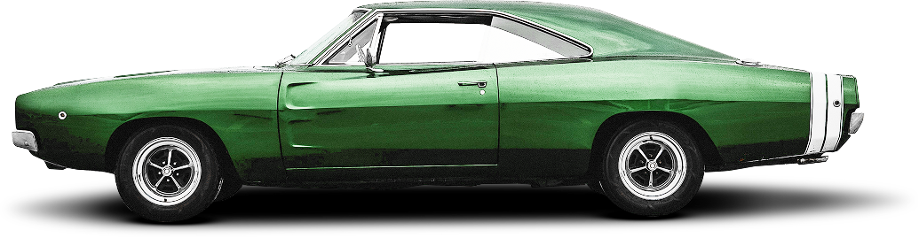 A green vintage car next to a black modern sports car on a white background. | Ashten's Total Auto Care