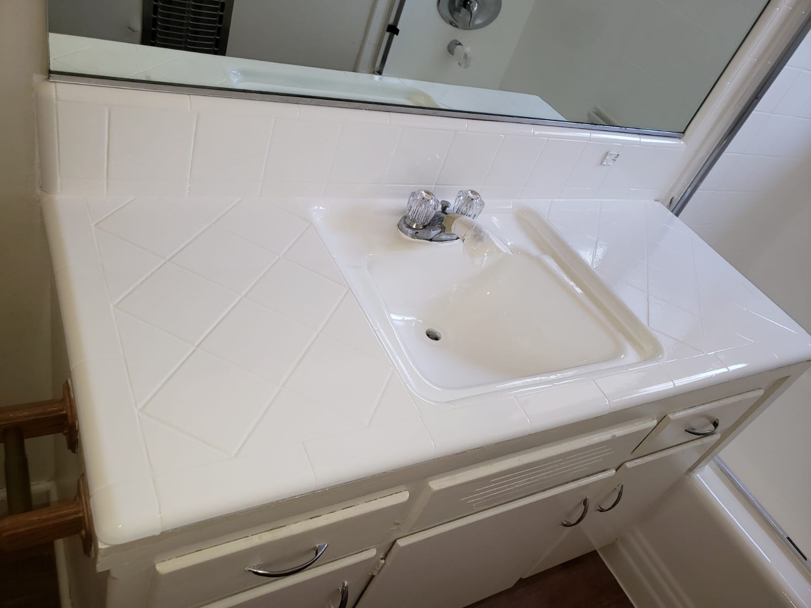 Tile Bathroom Counter After Refinishing | Mission Hills, CA | Julian's Porcelain & Fiberglass Expert