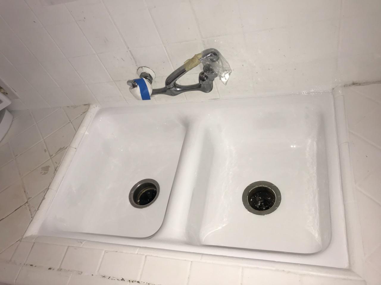 Double Bowl Kitchen Sink After Refinishing | Mission Hills, CA | Julian's Porcelain & Fiberglass Expert