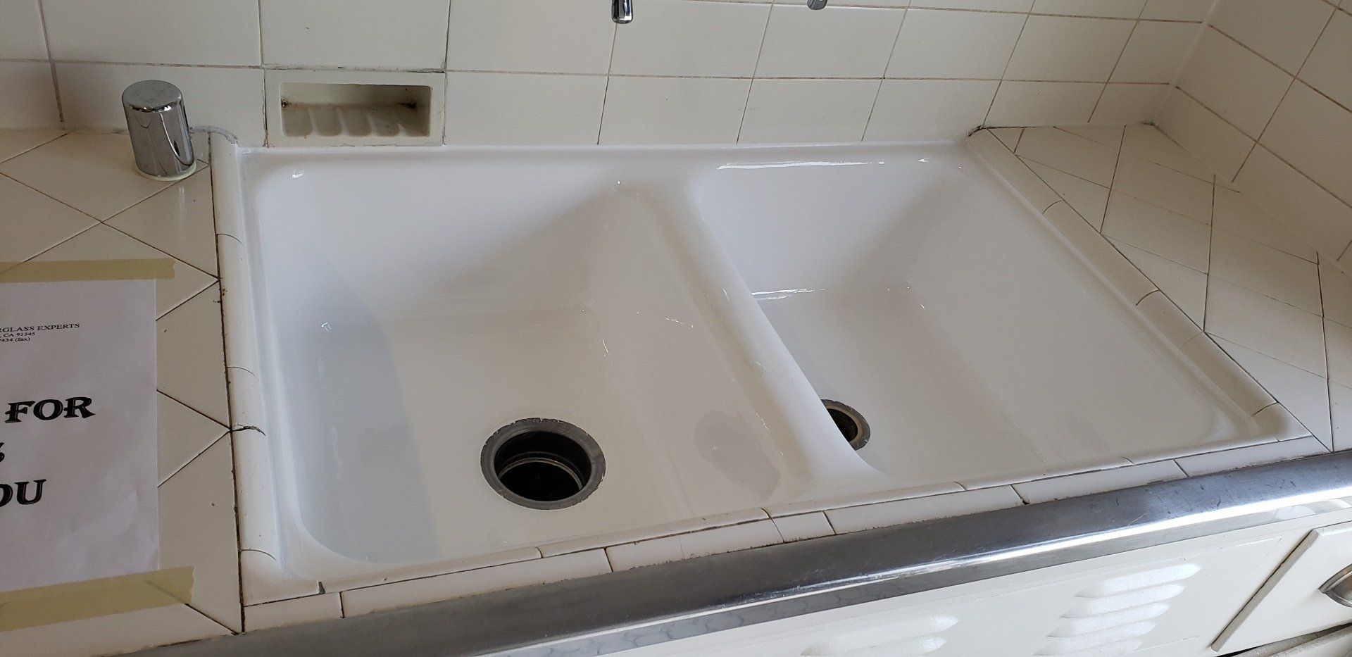 Double Bowl Kitchen Sink After Reglazing | Mission Hills, CA | Julian's Porcelain & Fiberglass Expert
