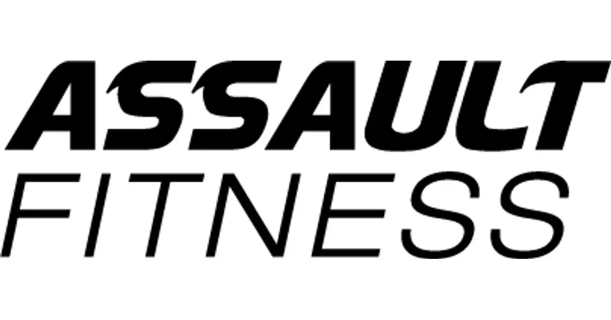 The logo for assault fitness is black and white on a white background.