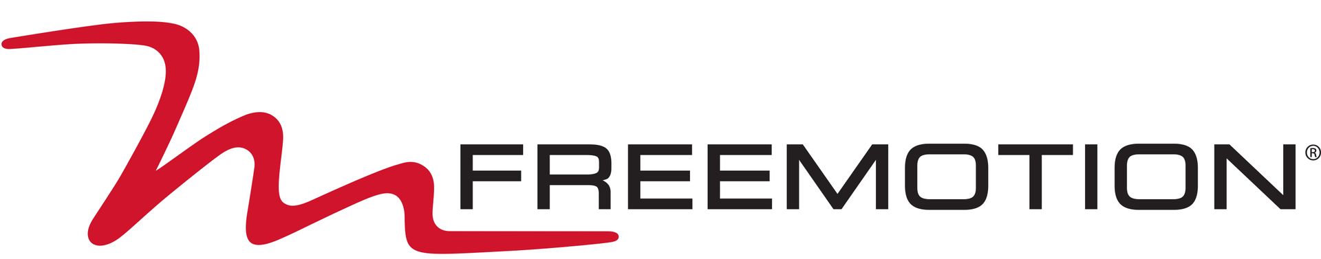 A red and black logo for freemotion on a white background