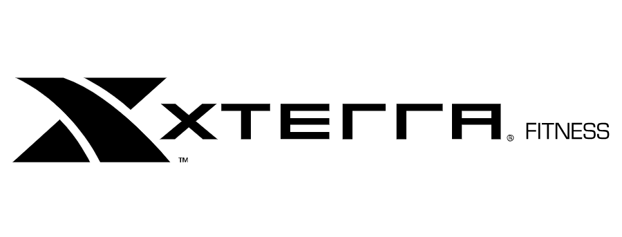 A black and white logo for xterra fitness on a white background.