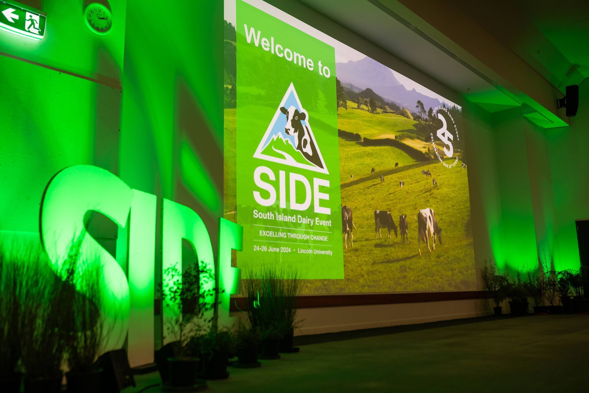 Green-lit event space. 