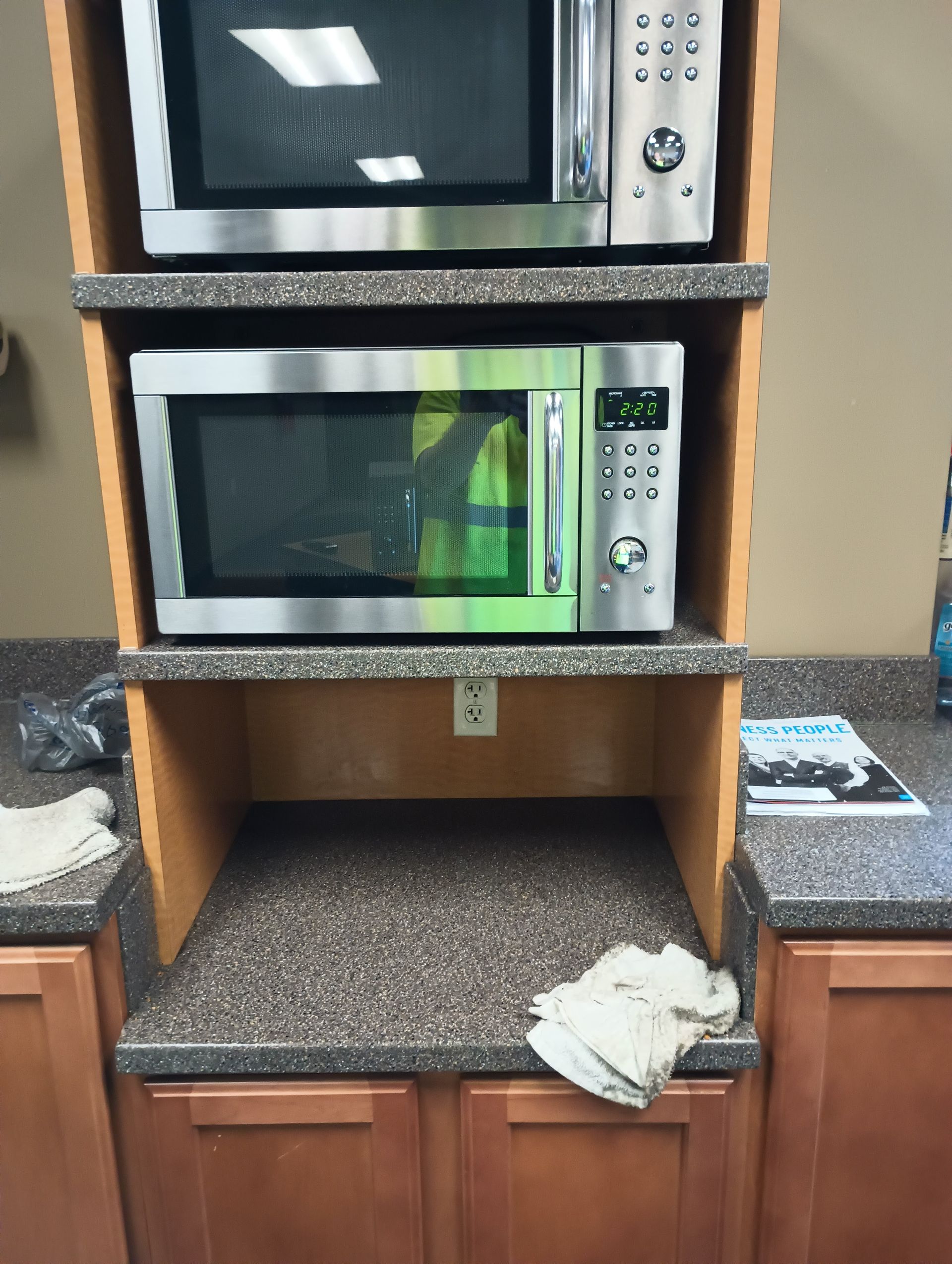 cleaned and disinfected breakroom microwaves