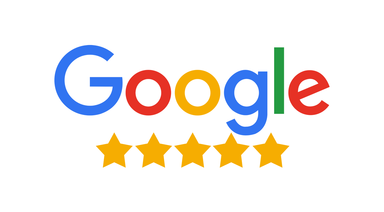 Google logo above five gold stars rating icon